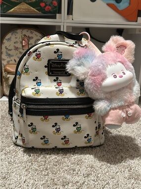 Loungefly White Mickey Mouse Mini Backpack with Pastel Plush Charm